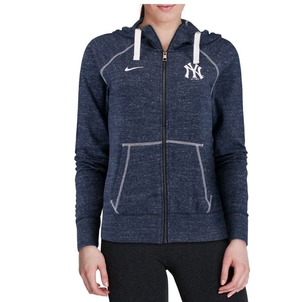 Nike New York Yankees Full Zip Gym Sweatshirt Hoodie Size M Womens Navy Heather